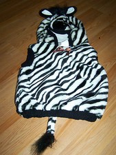 Size 12-24 Months Plush Zebra Halloween Costume Hooded Vest Black White Stripes