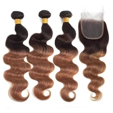 20" 22" 24" Ombre Body Wave Human Hair 3 Bundles + 18″ Closure