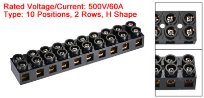 Terminal Block 500V 60A Dual Row 10 Positions Screw Electric