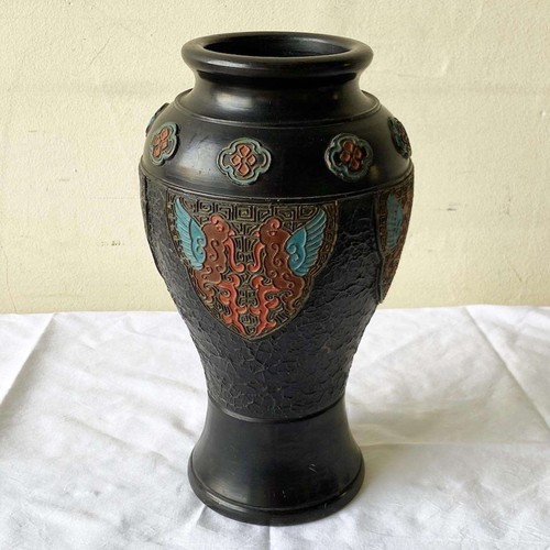 Vintage schwarze japanische Tokanabe Keramik Vase - Bild 3 von 5