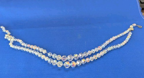 Laguna Aurora Borealis Crystal Bead Two Strand Necklace Faceted 16" Vintage - Picture 2 of 4