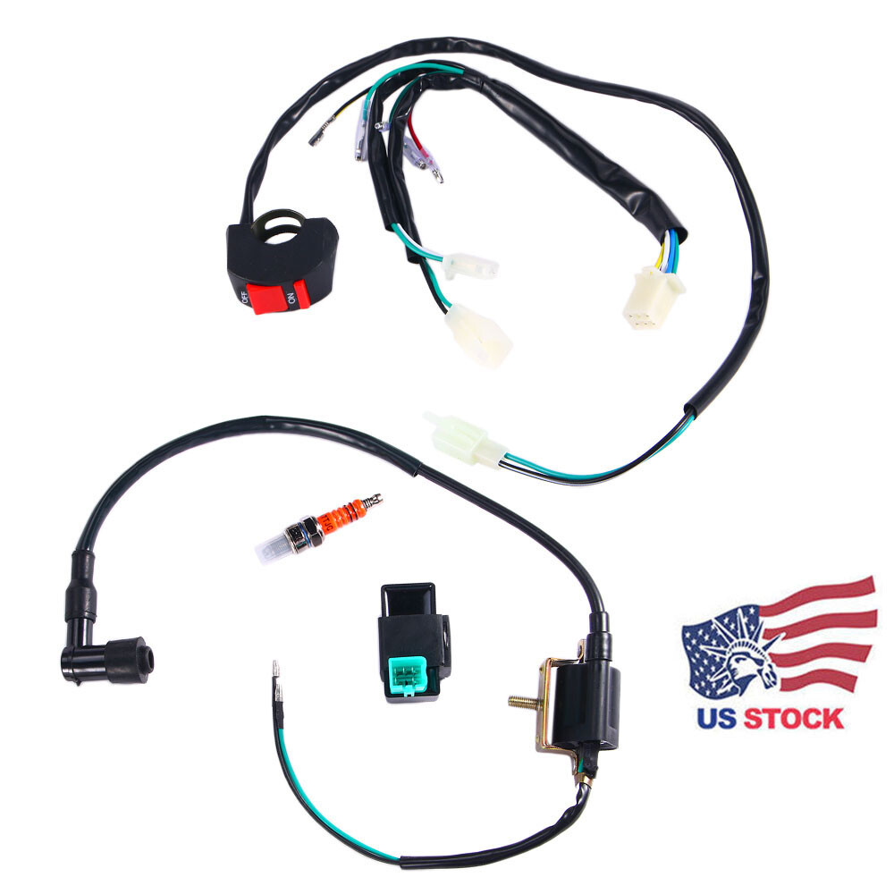 Kill Switch Wiring Loom Harness Ignition Coil CDI Spark Plug For Pit