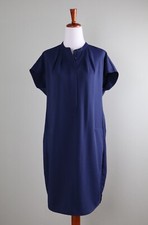 VINCE $325 Solid Navy Pleated Popover Shift Cap Sleeve Dress Size Small
