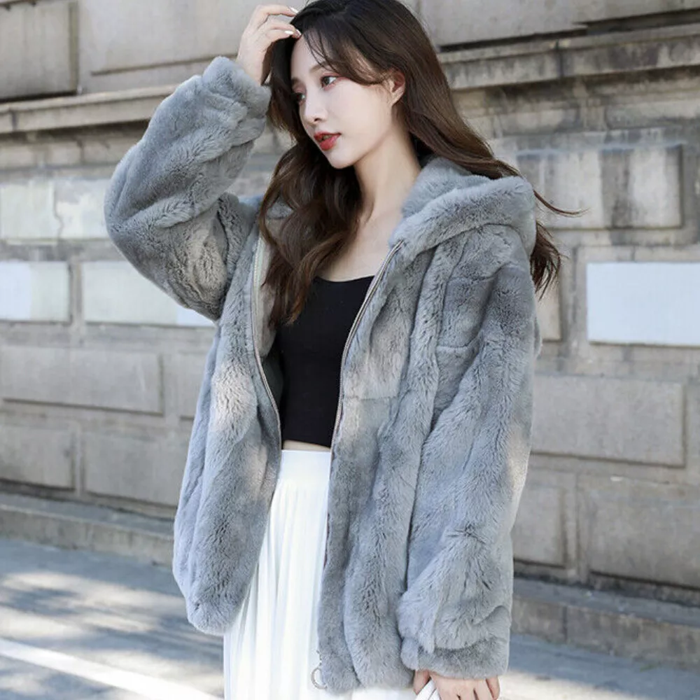 Upcycled Vintage Gray Rabbit Fur Coat