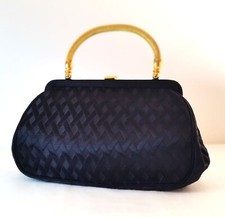 Vintage Women's Bienen-Davis Black Satin Hand bag and pocket mirror