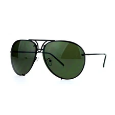 Oversized Round Pilot Sunglasses Metal Rims Behind Lens Spring Hinge