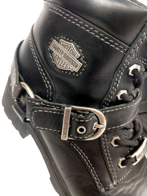 iii HARLEY DAVIDSON WOMENS TEGAN BLACK LEATHER MOTORCYCLE BIKER BOOTS