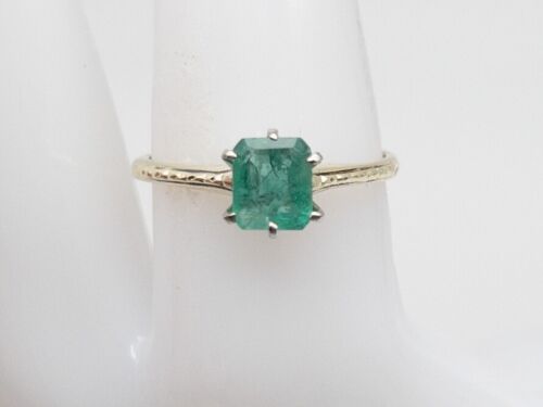 Antiker 1920er $ 2400 1ct natürlicher Smaragd 14k Gelbgold Ehering