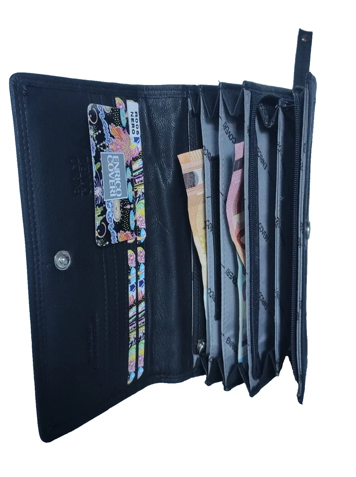 portafoglio donna VERA PELLE enrico coveri portamonete portacarte documenti - Immagine 3 di 4