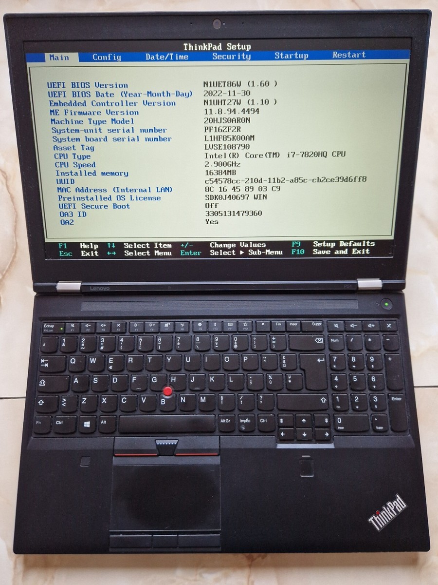 Lenovo ThinkPad P51 Core i7-7820HQ 2.90GHz 16GB RAM 1TB SSD 15.6