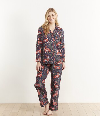 Anthropologie Printfresh Queen Lotus Long Sleep Set Indigo Size 4X 