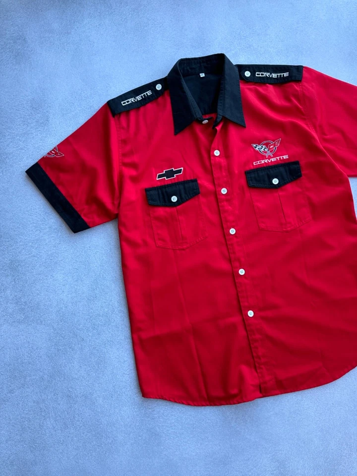 VTG Chevrolet Corvette Racing Red Short Sleeve Buttons Shirt - Image 2 of 4