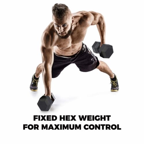 Black Rubber Coated Hex Dumbbell 15kg Home Gym Exercise Weight Fitness Training - Picture 4 of 10