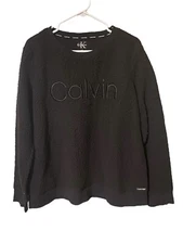 Calvin Klein Sherpa Sweater Women’s Large Long Sleeve Black Fuzzy Warm Logo