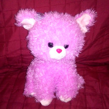 Aurora PUPPY DOG Pink 10n Soft Fuzzy Plush Glittery Nose White. Nylon Bow 2015