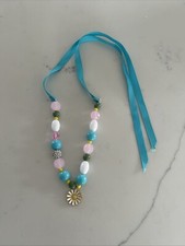 Stella  Dot Acrylic Bead Daisy Flower Charm Girl  s Ribbon Tie Back Necklace