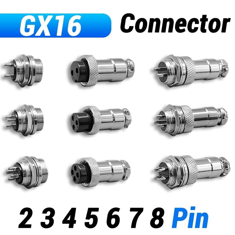 Aviation Plug 2,3,4,5,6-8 Pin 16mm GX16 Metal Male Female Panel Cable Connector