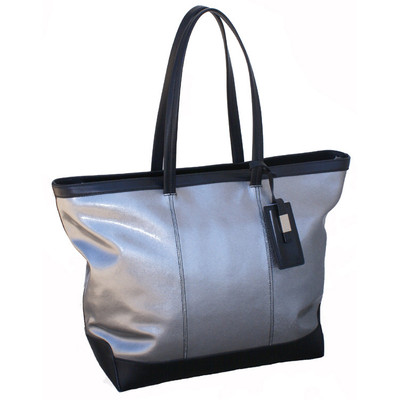 Lodis Flash Aluminum Metallic Leather Computer Tote - Original Retail $450