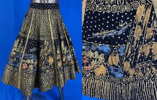 Vintage1950s Hand Painted Mexico Souvenir Novelty Print Gold Sequin Circle Skirt