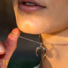 Crescent Moon Necklace Silver Cresent Moon Pendant with Silver Cable Chain