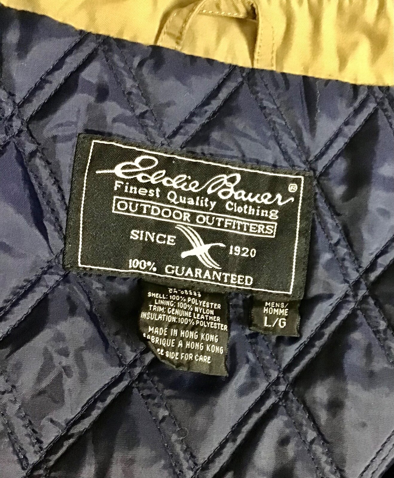 EDDIE BAUER OUTDOOR OUTFITTER MEN BEIGE QUILTED LINED COAT SIZE L/G eBay