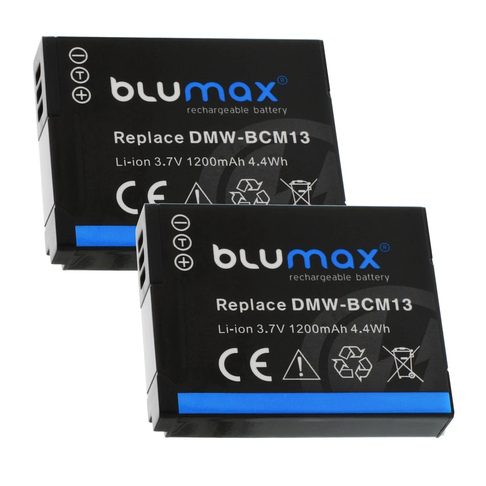BLUMAX 2 x 1200mAh Akku für Panasonic Lumix DC-FT7, DMC-FT5, DMC-ZS30 - DMW-BCM13-E