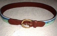 Ladies Leather  Needlepoint Horse Farm Handmade Belt Size Small 29" - 33" MZC