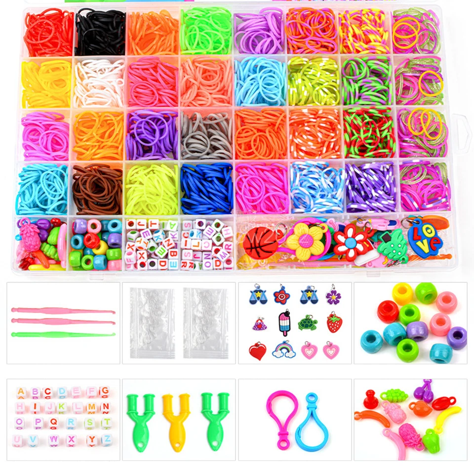36/40Grids Rainbow Loom Bands Rubber Bracelet Making Kit S Clips Beads DIY Toys - image 4 of 4