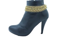 Women Fashion Boot Bracelet Antique Gold Metal Chain Anklet Shoe Charm 7 Strands