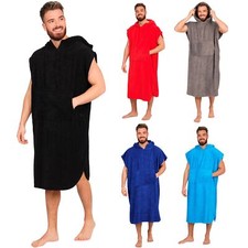 Mens 100% Cotton Changing Robe with Pocket & Hood For Beach Swimming Surf Poncho