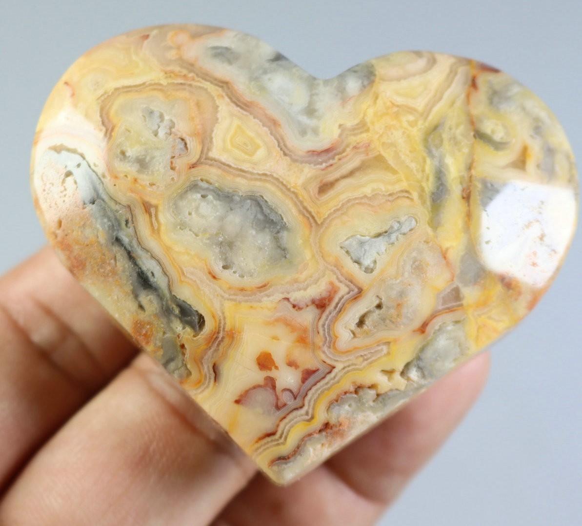 Natural Mexico Crazy lace Agate Quartz Crystal Stone Heart Mineral Specimen