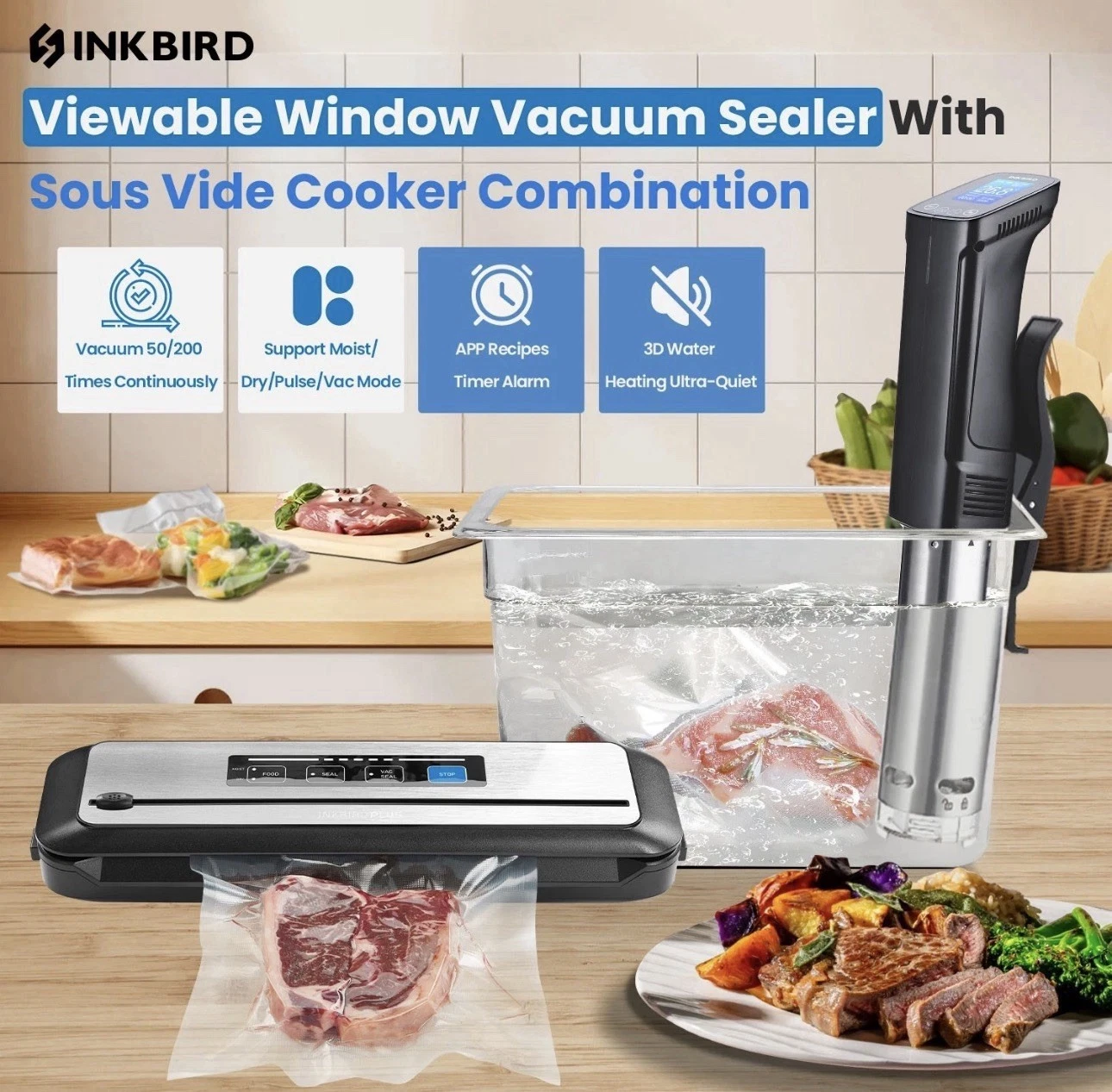 INKBIRD Sous Vide Precision Cooker WiFi Vacuum Sealer Machine Food Saver Storage