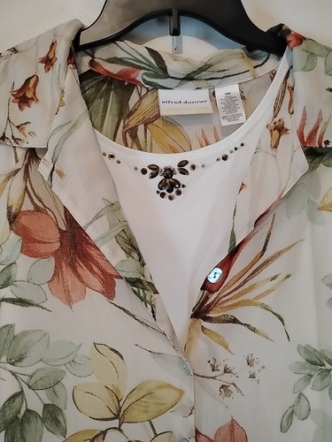 Alfred Dunner women's 18 blouse & tank top floral print button up 3/4 sleeve - Picture 5 of 12