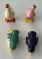 Vintage Used Tomy 1980s Goose Geese Penguin Bird Mini Wind Up Toy 4 Lot Rare HTF