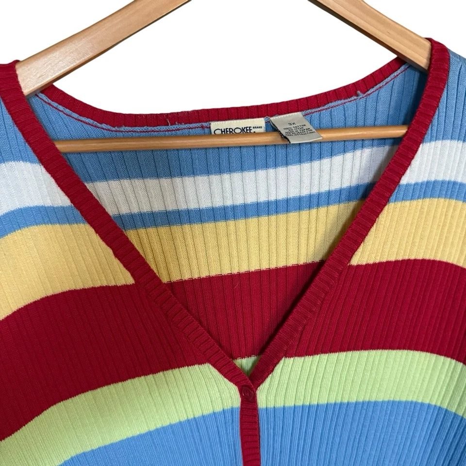 Cherokee女式条纹短袖纽扣前上衣3X成熟航海 — 第 4/4 张图片