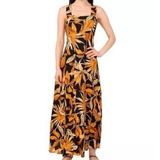 Vince Camuto Tropical Print Square Neck Smocked Back Sleeveless Dress Womens 3X