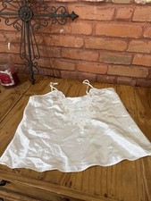 Vtg 90s Delicates Women s Medium Satin Chemise Tank Nightie Ivory Lace Fairy