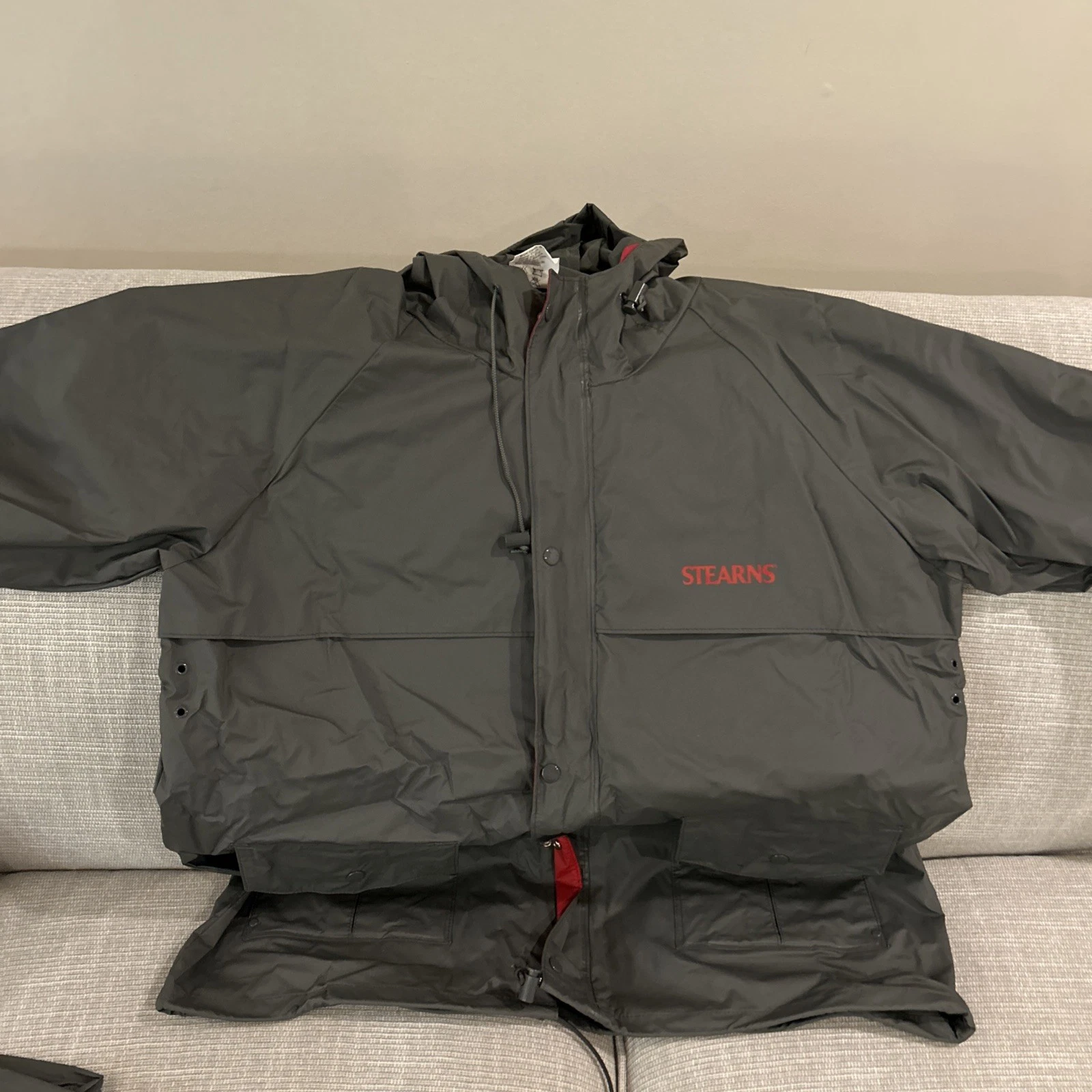 Stearns Rain Jacket/Pants Mens Large Gray Hooded Dry Wear Waterproof PVC Nylon image 1