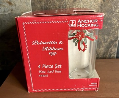 Anchor Hocking Iced Tea Tumblers Poinsettia & Ribbons 15oz Vintage 1980s Box 4