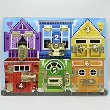 Melissa Doug Latches Board with Doors Wood Metal Hardware Numbers Animals 16x12"