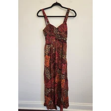 Wet Seal Y2K Paisley Patchwork Maxi Dress Smocked Bodice Size Medium Boho