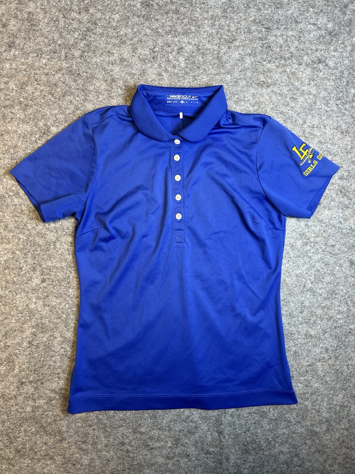 Nike Womens Golf Tech Pique Polo Blue DRI-FIT Logo On Sleeve Medium