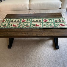 Christmas Tapestry Lined Table Runner Green/Red Holly Trees Bows Birds 53 x 12.5
