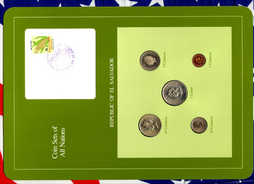 Coin Sets of All Nations El Salvador wcard 1985-1986 UNC 10 centavo 1 Colon 1985