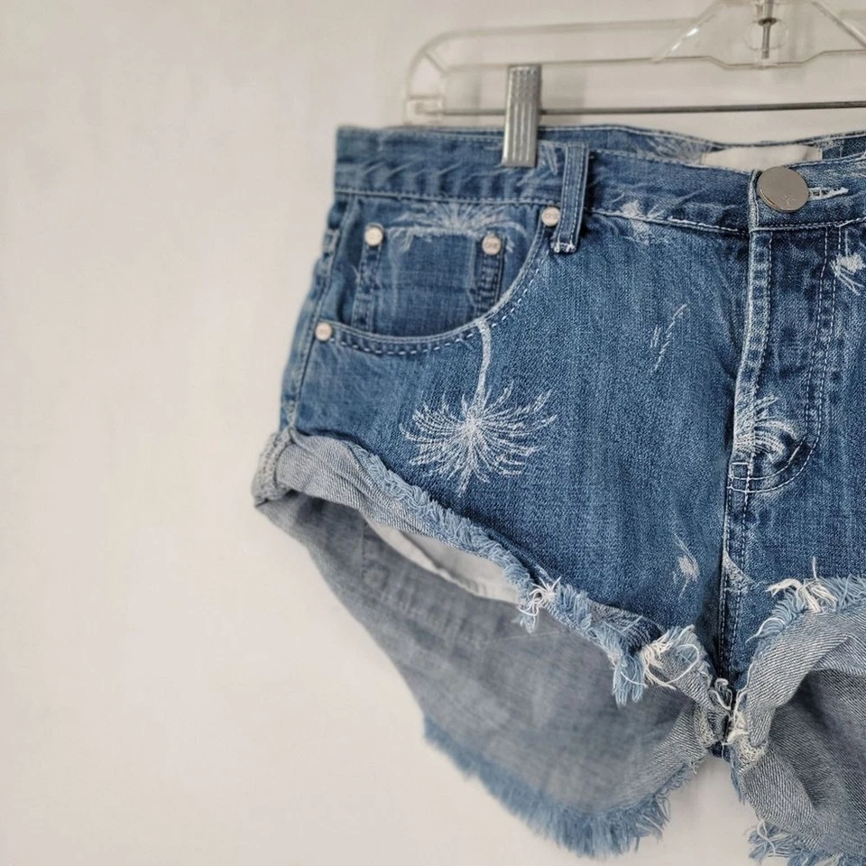One Teaspoon Bandits Low Waist Denim Shorts Malibu Blue Size 28 Palm Trees Short - Image 4 of 4