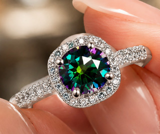 925 Sterling Silver Rainbow VVS1 Real Moissanite Halo Ring Wedding Band Size 7