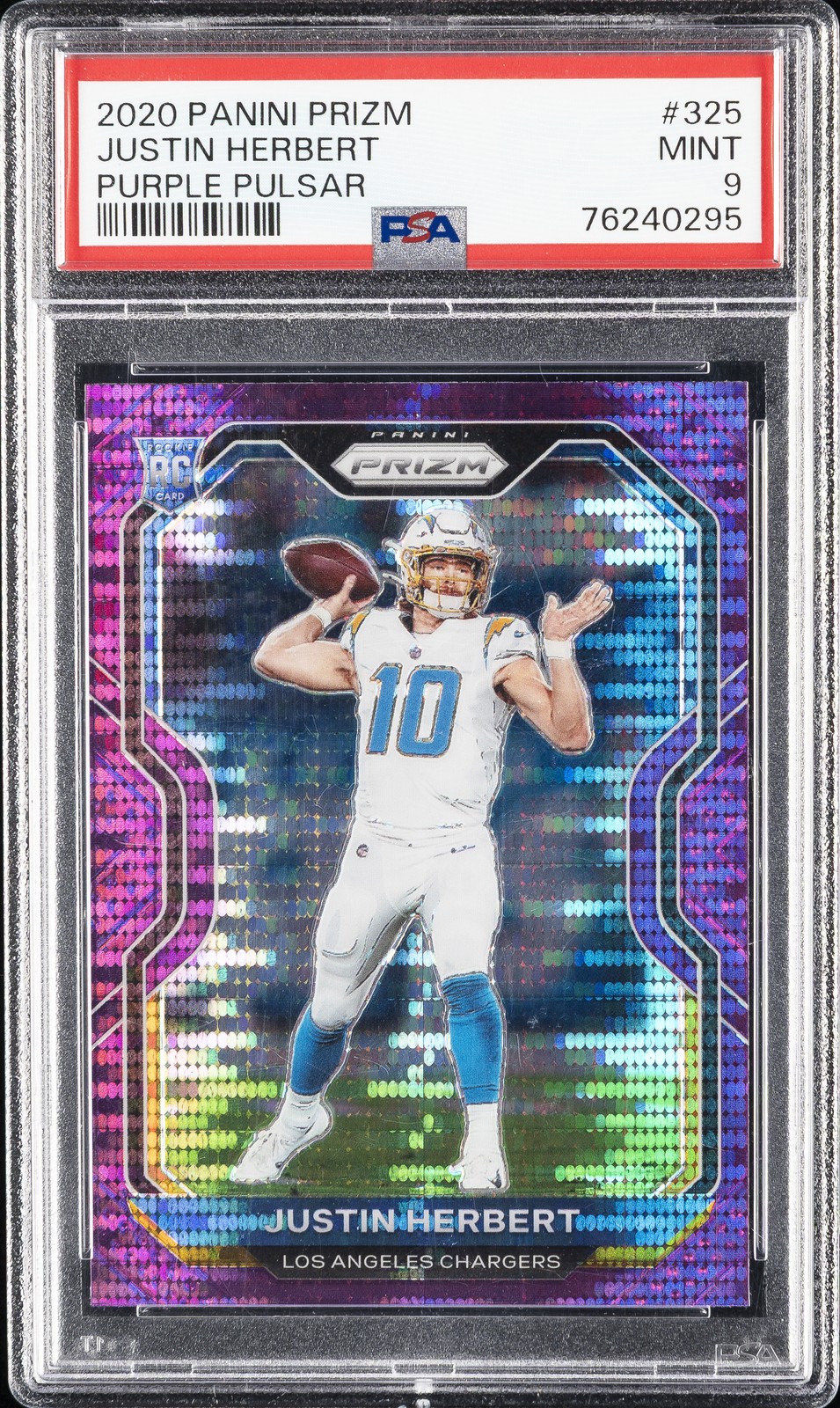 2020 PANINI PRIZM PURPLE PULSAR #325 JUSTIN HERBERT ROOKIE RC PSA 9