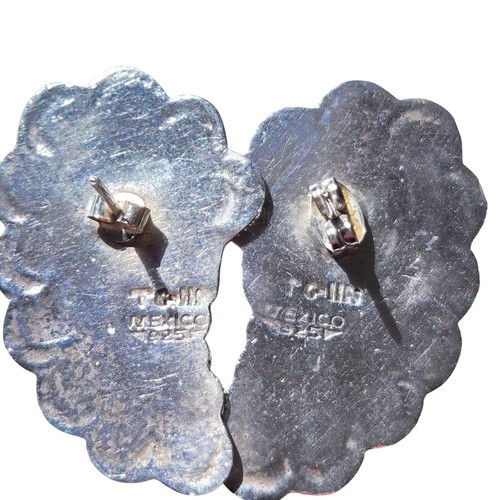 Pendientes estampados turquesa plata esterlina México vintage - Imagen 9 de 9