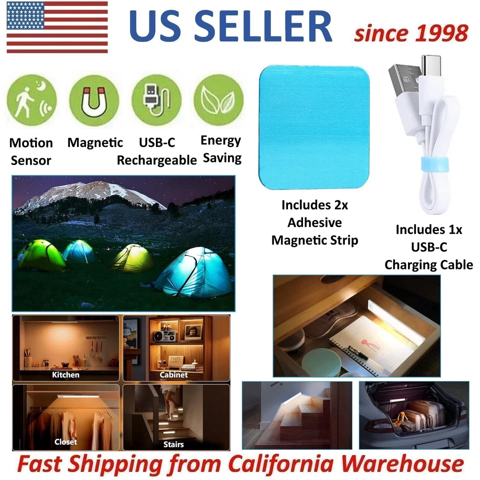 Lámpara de luz recargable con sensor de movimiento LED debajo del armario armario cocina USB Foto 2 de 4