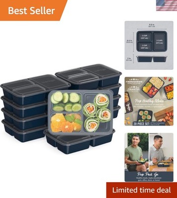 Prep - 20-Piece 3-Compartment Reusable Meal Prep Containers with Lids, PFAS &...